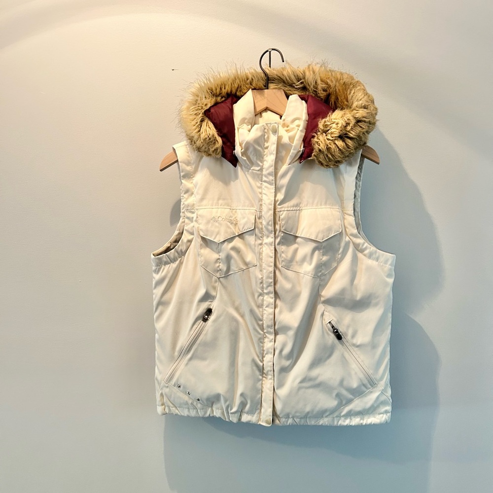 Y2K Columbia Down Puffer Vest with Fur Lined Hood